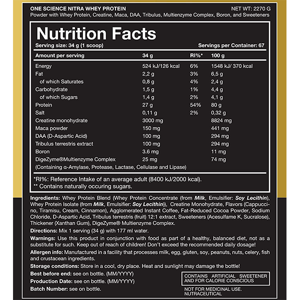 nutrition facts of One Science Nitra Whey 5lbs 